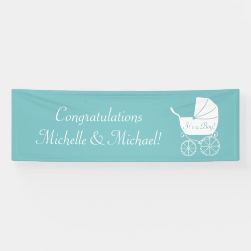 Vintage Carriage Baby Shower Cute Blue Boy Banner