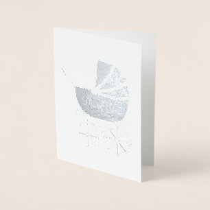 Vintage Carriage Baby Shower Cute Blue Boy Foil Card