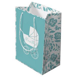 Vintage Carriage Baby Shower Cute Blue Boy Medium Gift Bag