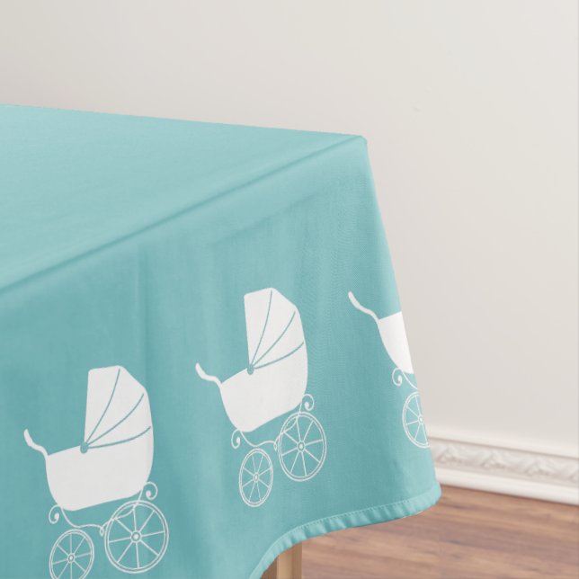 Vintage Carriage Baby Shower Cute Blue Boy Tablecloth (In Situ)