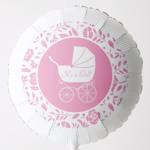 Vintage Carriage Baby Shower Cute Pink Girl Balloon