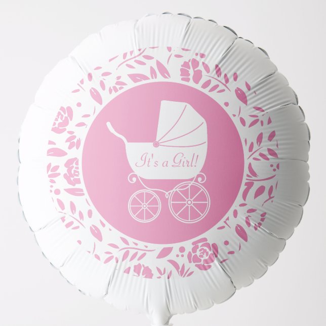 Vintage Carriage Baby Shower Cute Pink Girl Balloon (Front)