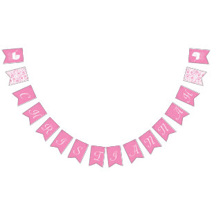 Vintage Carriage Baby Shower Cute Pink Girl Bunting Flags