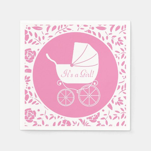 Vintage Carriage Baby Shower Cute Pink Girl Napkins