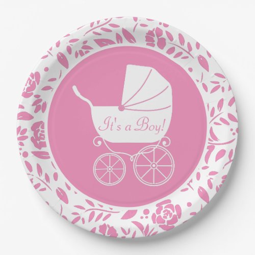 Vintage Carriage Baby Shower Cute Pink Girl Paper Plates