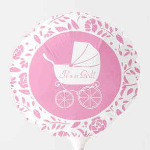 Vintage Carriage Baby Shower Elegant Pink Girl Balloon