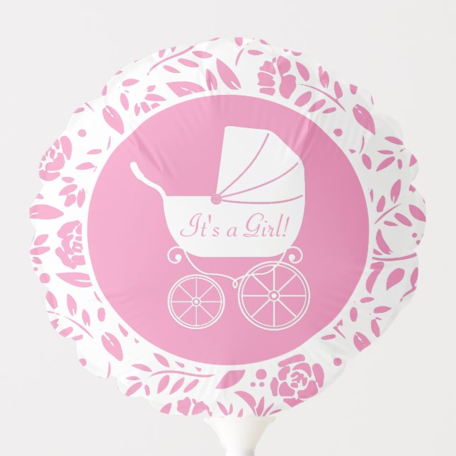 Vintage Carriage Baby Shower Elegant Pink Girl Balloon (Front)