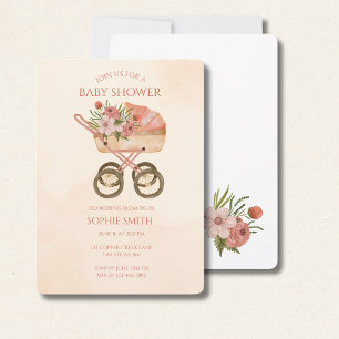 Vintage Carriage Floral Baby Shower Invitation