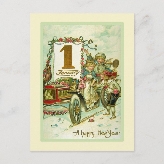 Vintage Carriage for New Year Holiday Postcard (Front)