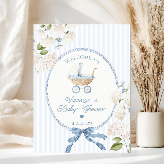 Vintage Carriage French Blue Baby Shower Welcome Poster (Creator Uploaded)