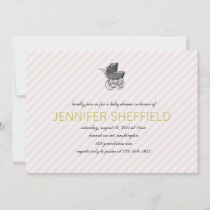 Vintage Carriage - Girl -Baby Shower Invitation