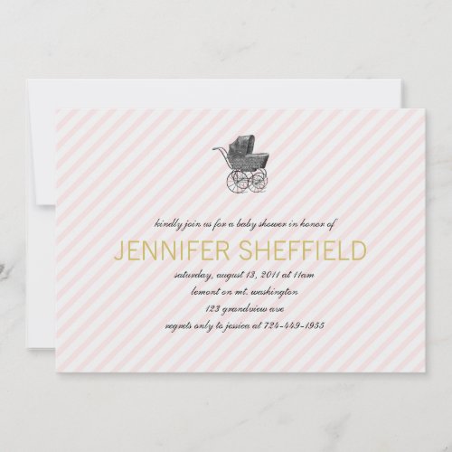 Vintage Carriage - Girl -Baby Shower Invitation