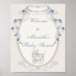 Vintage Carriage Ivory Gingham Blue Birds Poster at Zazzle