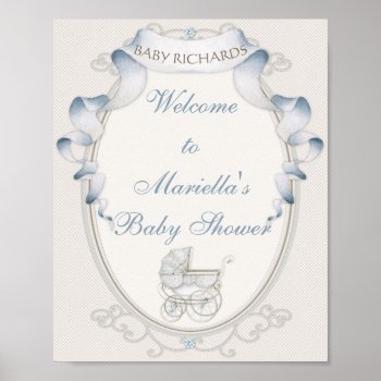 Vintage Carriage Ivory Gingham Blue Birds Poster by nawnibelles at Zazzle