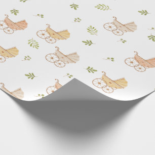 Vintage Carriage Neutral Watercolor Baby Shower Wrapping Paper