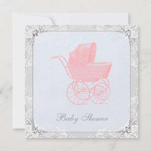 Vintage Carriage Pram Gender Neutral Baby Shower Invitation