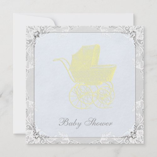 Vintage Carriage Pram Gender Neutral Baby Shower Invitation