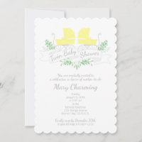 vintage carriage twin BABY SHOWER yellow pram Invitation