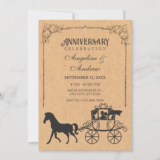 Vintage Carriage with horse anniversary Invitation (Front)