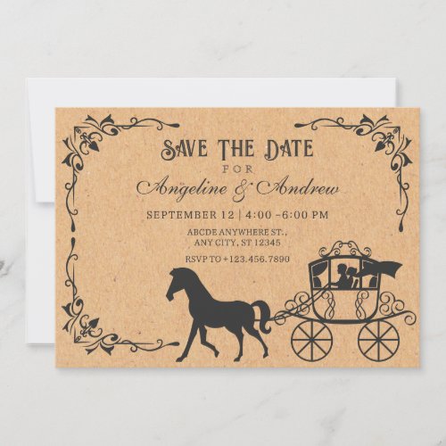 Vintage Carriage with horse Save The Date