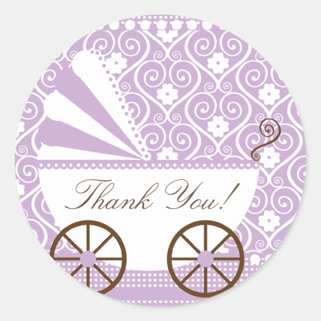Vintage CarriageThank You Baby Shower Sticker (Front)