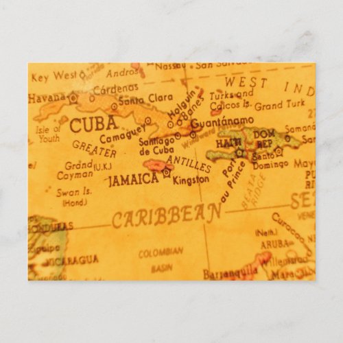 Vintage Carribean Map Postcard