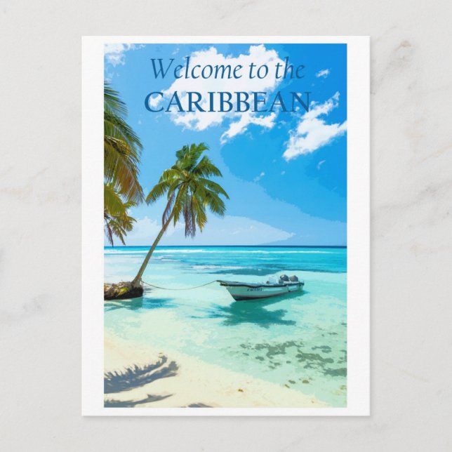 Vintage Carribean Ocean Beach Travel Postcard (Front)