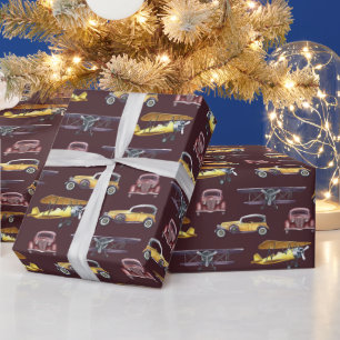 Vintage Cars Airplanes Bi-planes Wrapping Paper