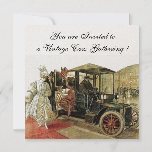 VINTAGE CARS AUTO RESTORATION Red White Champagne Invitation