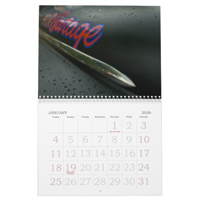 Vintage Cars Calendar (Jan 2026)