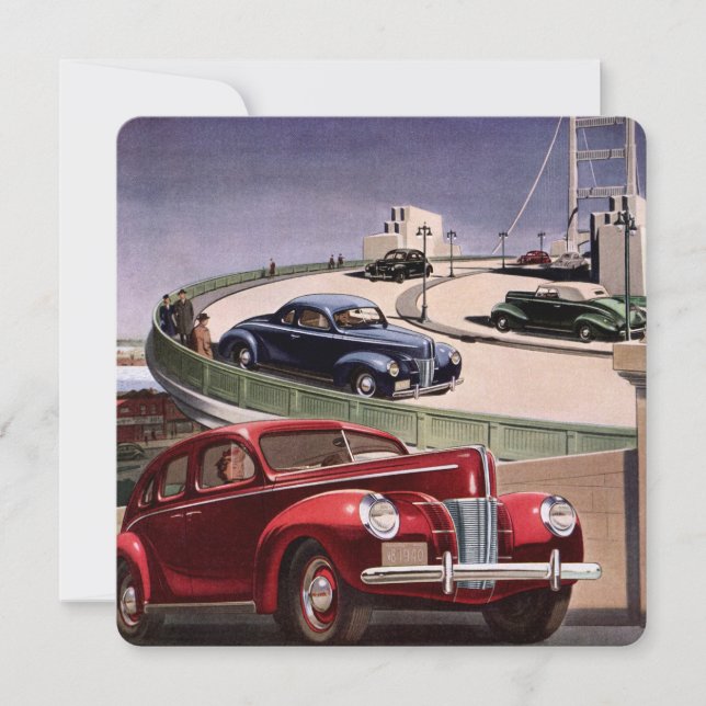 Vintage Cars, Classic Sedans Road Trip on Freeway (Front)