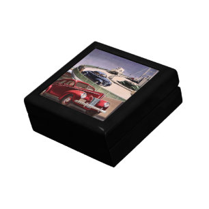 Vintage Cars, Classic Sedans Road Trip on Freeway Jewelry Box