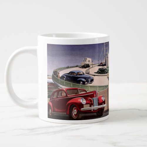 Vintage Cars Classic Sedans Road Trip on Freeway Large Coffee Mug