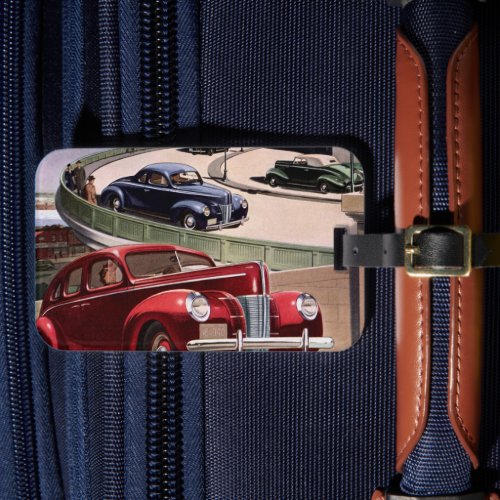 Vintage Cars Classic Sedans Road Trip on Freeway Luggage Tag