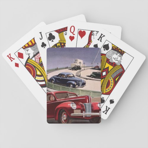 Vintage Cars Classic Sedans Road Trip on Freeway Playing Cards