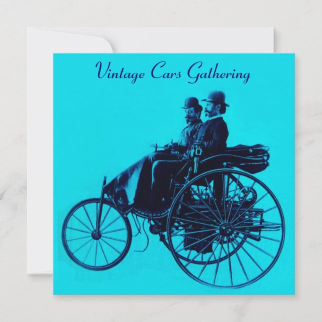 ViNTAGE CARS GATHERING blue turquase Invitation (Front)