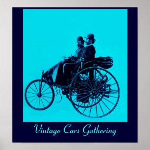 Vintage Cars Gathering , blue urquase Poster