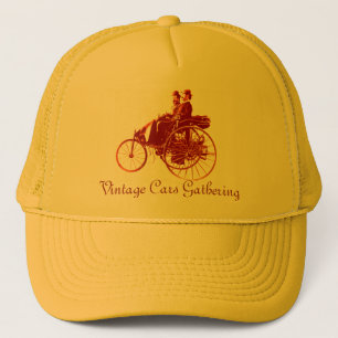 Vintage Cars Gathering , brown Trucker Hat
