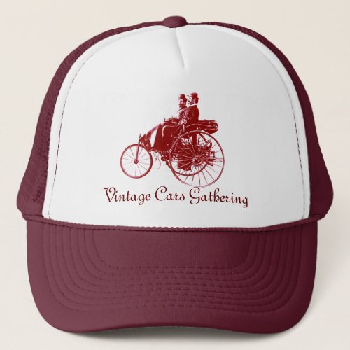 Vintage Cars Gathering  brown white Trucker Hat