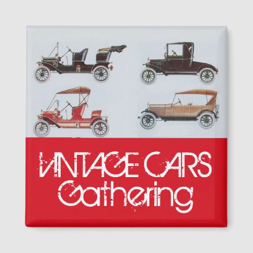 Vintage Cars Gathering Classic Auto Red Grey Magnet