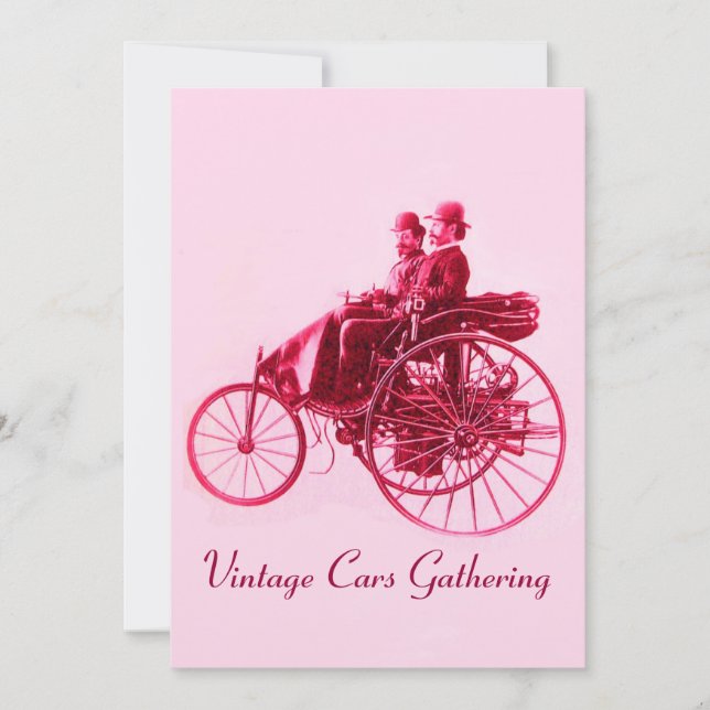 ViNTAGE CARS GATHERING ,gold red fuchsia pink Invitation (Front)