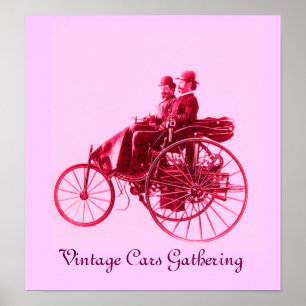 Vintage Cars Gathering ,pink fuchsia red violet Poster