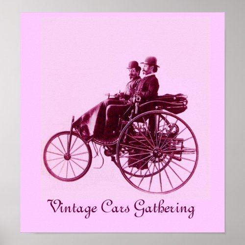 Vintage Cars Gathering pink violet purple Poster