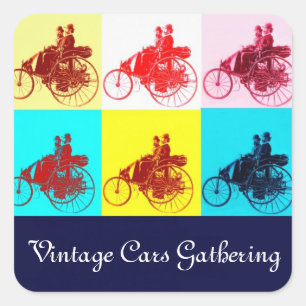 Vintage Cars Gathering Pop Art Square Sticker
