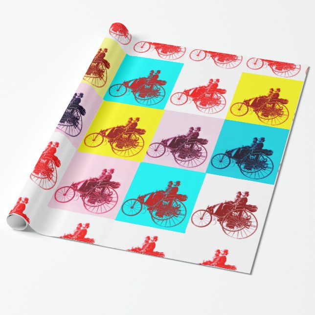 VINTAGE CARS GATHERING POP ART WRAPPING PAPER (Unrolled)