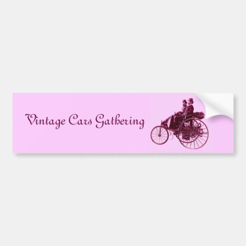 Vintage Cars Gathering  purple  pink violet white Bumper Sticker