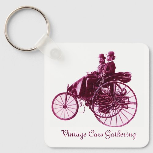 Vintage Cars Gathering  purple  pink violet white Keychain