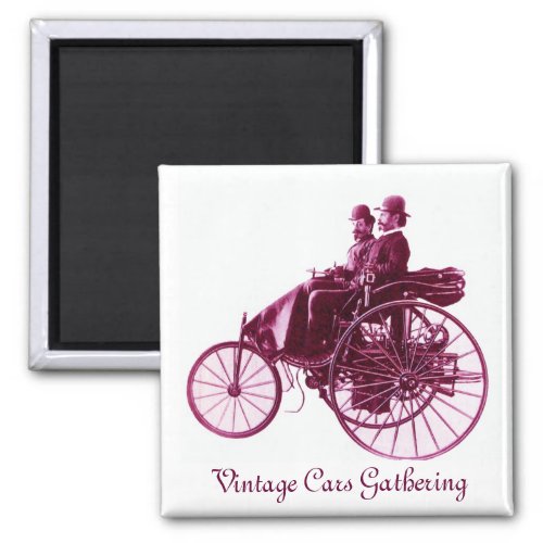 Vintage Cars Gathering  purple  pink violet white Magnet