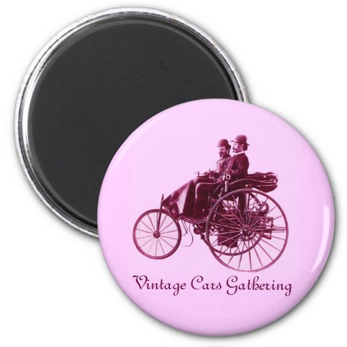 Vintage Cars Gathering  purple  pink violet white Magnet