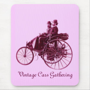 Vintage Cars Gathering , purple pink violet white Mouse Pad